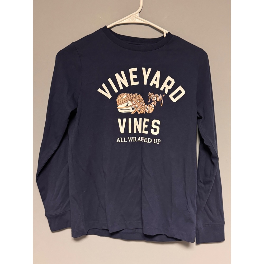 Vineyard Vines Kids Navy Blue Mummy Whale Halloween Long Sleeve Graphic Tee S